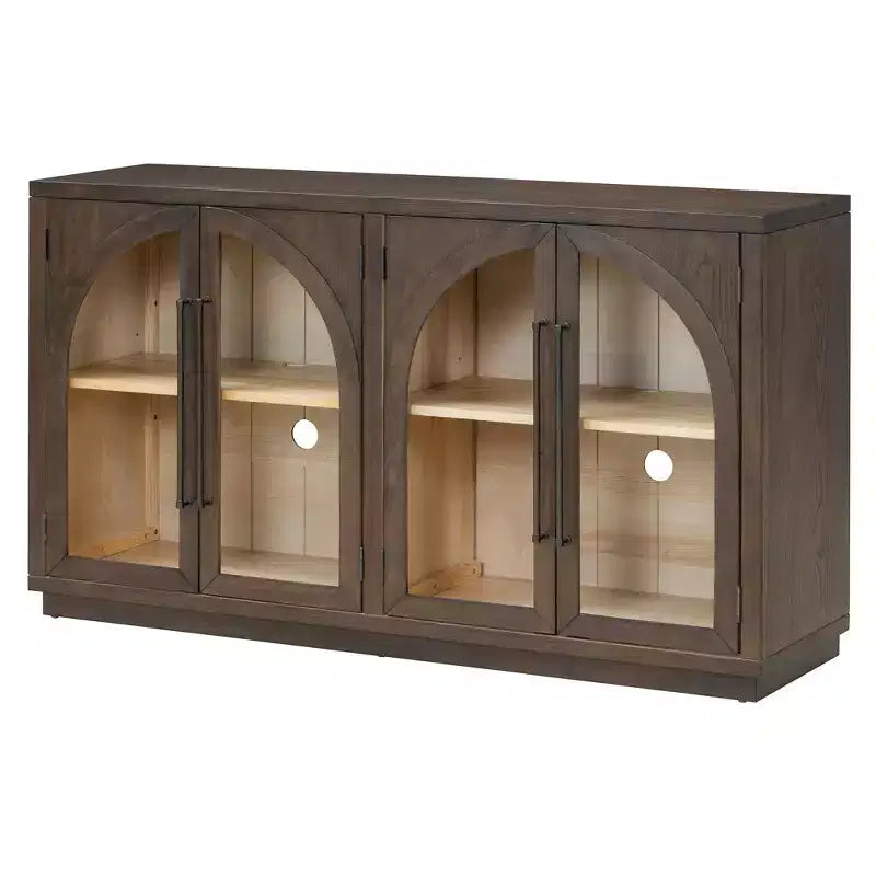 Buffet de rangement Clihome à 4 portes avec portes vitrées, Meuble de rangement arqué avec étagères réglables pour cuisine, salle à manger et salon