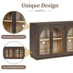Buffet de rangement Clihome à 4 portes avec portes vitrées, Meuble de rangement arqué avec étagères réglables pour cuisine, salle à manger et salon