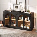 Buffet de rangement Clihome à 4 portes avec portes vitrées, Meuble de rangement arqué avec étagères réglables pour cuisine, salle à manger et salon