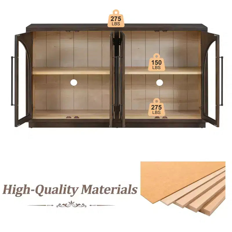 Buffet de rangement Clihome à 4 portes avec portes vitrées, Meuble de rangement arqué avec étagères réglables pour cuisine, salle à manger et salon