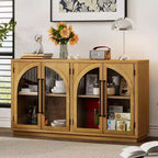 Buffet de rangement Clihome à 4 portes avec portes vitrées, Meuble de rangement arqué avec étagères réglables pour cuisine, salle à manger et salon
