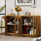 Buffet de rangement Clihome à 4 portes avec portes vitrées, Meuble de rangement arqué avec étagères réglables pour cuisine, salle à manger et salon