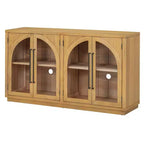 Buffet de rangement Clihome à 4 portes avec portes vitrées, Meuble de rangement arqué avec étagères réglables pour cuisine, salle à manger et salon