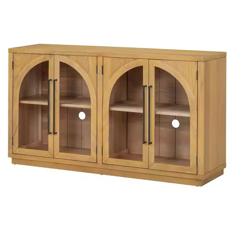 Buffet de rangement Clihome à 4 portes avec portes vitrées, Meuble de rangement arqué avec étagères réglables pour cuisine, salle à manger et salon