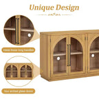 Buffet de rangement Clihome à 4 portes avec portes vitrées, Meuble de rangement arqué avec étagères réglables pour cuisine, salle à manger et salon