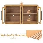 Buffet de rangement Clihome à 4 portes avec portes vitrées, Meuble de rangement arqué avec étagères réglables pour cuisine, salle à manger et salon
