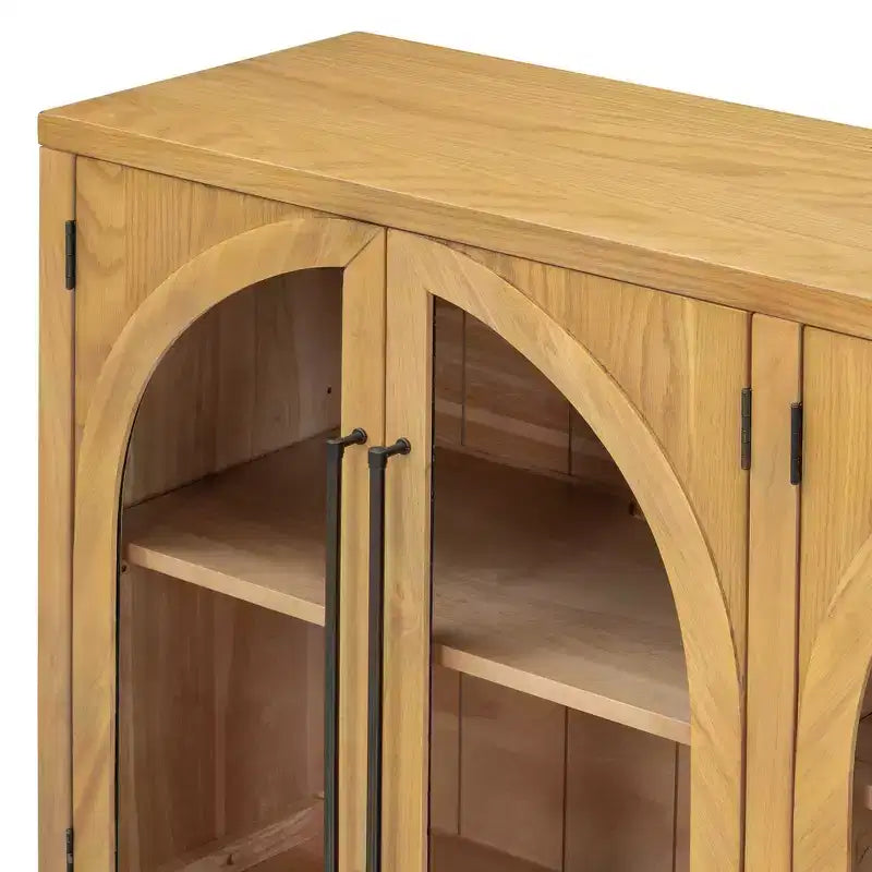 Buffet de rangement Clihome à 4 portes avec portes vitrées, Meuble de rangement arqué avec étagères réglables pour cuisine, salle à manger et salon