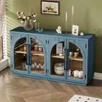 Buffet de rangement Clihome à 4 portes avec portes vitrées, Meuble de rangement arqué avec étagères réglables pour cuisine, salle à manger et salon