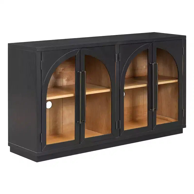 Buffet de rangement Clihome à 4 portes avec portes vitrées, Meuble de rangement arqué avec étagères réglables pour cuisine, salle à manger et salon