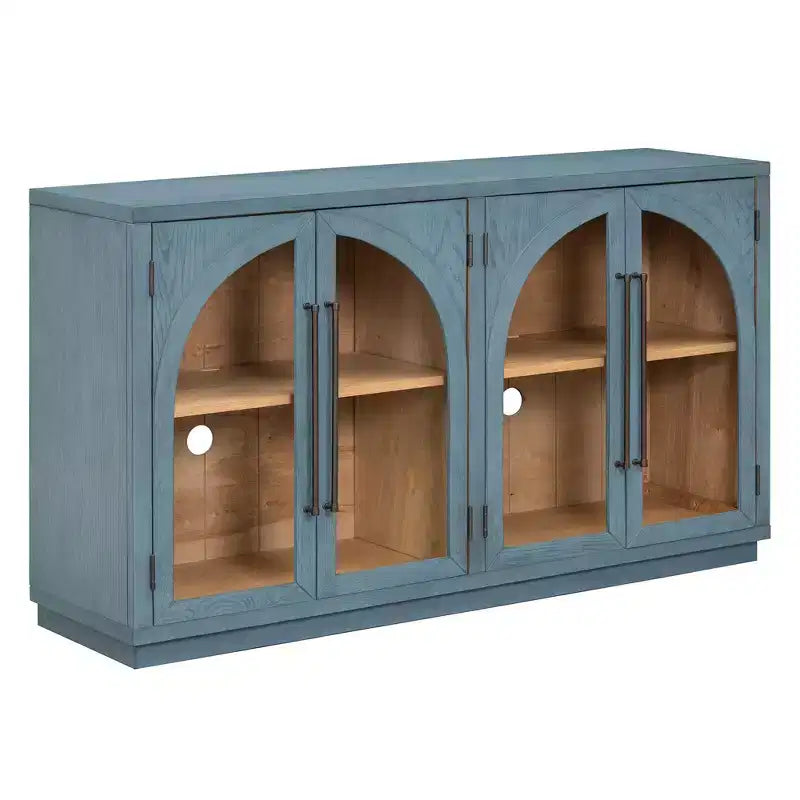 Buffet de rangement Clihome à 4 portes avec portes vitrées, Meuble de rangement arqué avec étagères réglables pour cuisine, salle à manger et salon