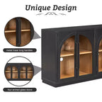 Buffet de rangement Clihome à 4 portes avec portes vitrées, Meuble de rangement arqué avec étagères réglables pour cuisine, salle à manger et salon