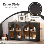 Buffet de rangement Clihome à 4 portes avec portes vitrées, Meuble de rangement arqué avec étagères réglables pour cuisine, salle à manger et salon