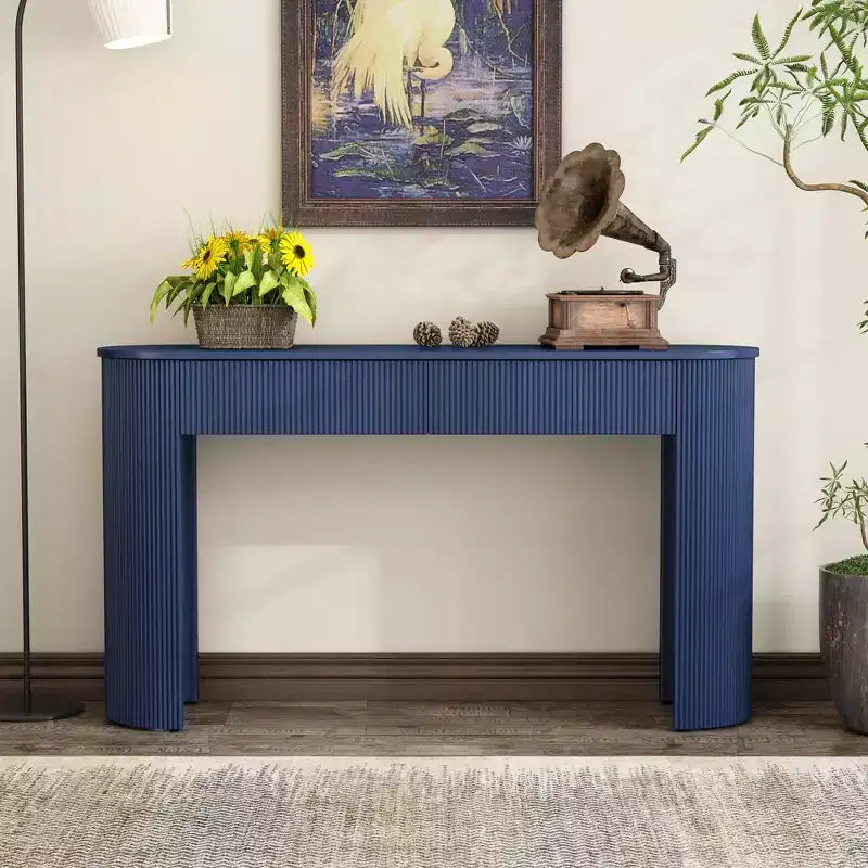Table d'entrée Clihome avec design cannelé, console moderne avec rangement, plateau ovale et 2 tiroirs pour l'entrée et le salon