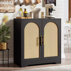 Buffet moderne avec 2 portes en rotin, meuble de rangement, console, meuble bar à café pour le salon, le couloir et l'entrée