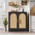 Modern Sideboard Buffet Cabinet with 2 Rattan Doors  Credenza Storage Console Table, Coffee Bar Cabinet for Living Room, Hallway & Entryway