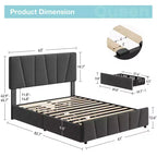 Cadre de lit double/grand lit COZONY avec tête de lit réglable et 4 tiroirs de rangement, lit plateforme capitonné en velours