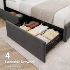 Cadre de lit double/grand lit COZONY avec tête de lit réglable et 4 tiroirs de rangement, lit plateforme capitonné en velours