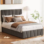 Cadre de lit double/grand lit COZONY avec tête de lit réglable et 4 tiroirs de rangement, lit plateforme capitonné en velours