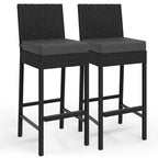 Lot de 2 tabourets de bar extérieurs en osier, chaises de bar sans accoudoirs en rotin avec coussins pour patio, bord de piscine ou jardin