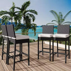 Lot de 2 tabourets de bar extérieurs en osier, chaises de bar sans accoudoirs en rotin avec coussins pour patio, bord de piscine ou jardin