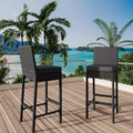 Lot de 2 tabourets de bar extérieurs en osier, chaises de bar sans accoudoirs en rotin avec coussins pour patio, bord de piscine ou jardin