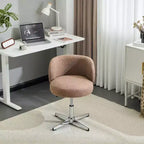 Karl Home Mignon Ours en Peluche Moderne Chaise Pivotante Sans Accoudoirs Hauteur Réglable Chaise de Bureau Sans Roues et avec Soutien Dorsal en Blanc