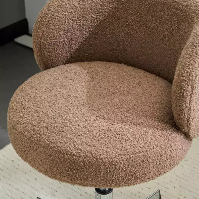 Karl Home Mignon Ours en Peluche Moderne Chaise Pivotante Sans Accoudoirs Hauteur Réglable Chaise de Bureau Sans Roues et avec Soutien Dorsal en Blanc