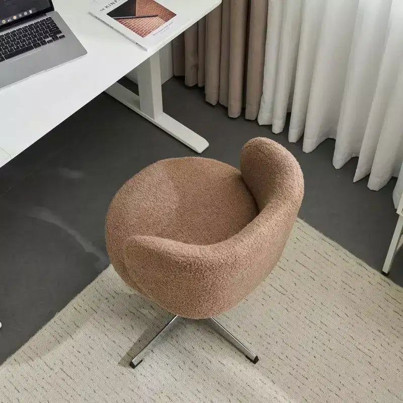 Karl Home Mignon Ours en Peluche Moderne Chaise Pivotante Sans Accoudoirs Hauteur Réglable Chaise de Bureau Sans Roues et avec Soutien Dorsal en Blanc