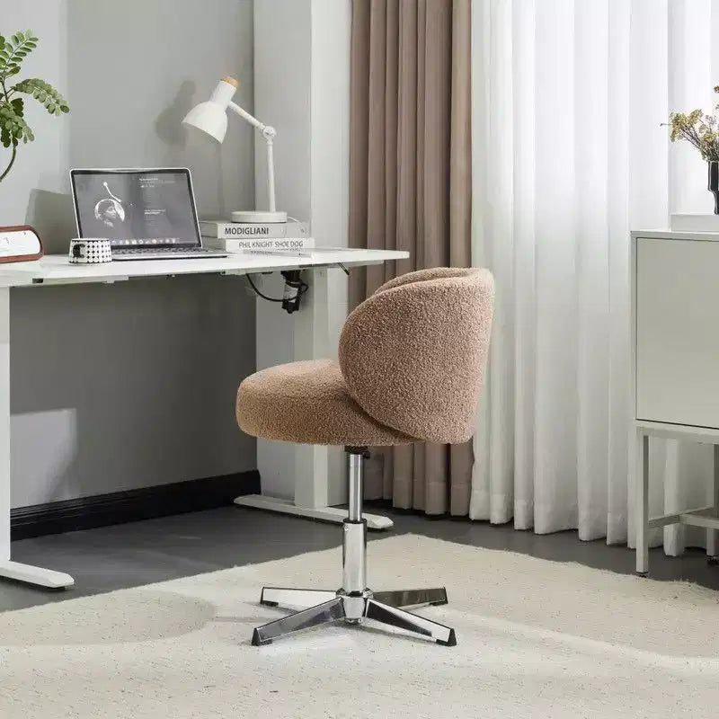 Karl Home Mignon Ours en Peluche Moderne Chaise Pivotante Sans Accoudoirs Hauteur Réglable Chaise de Bureau Sans Roues et avec Soutien Dorsal en Blanc