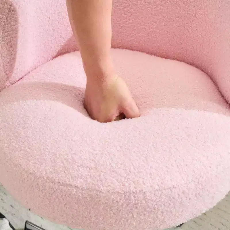 Karl Home Mignon Ours en Peluche Moderne Chaise Pivotante Sans Accoudoirs Hauteur Réglable Chaise de Bureau Sans Roues et avec Soutien Dorsal en Blanc