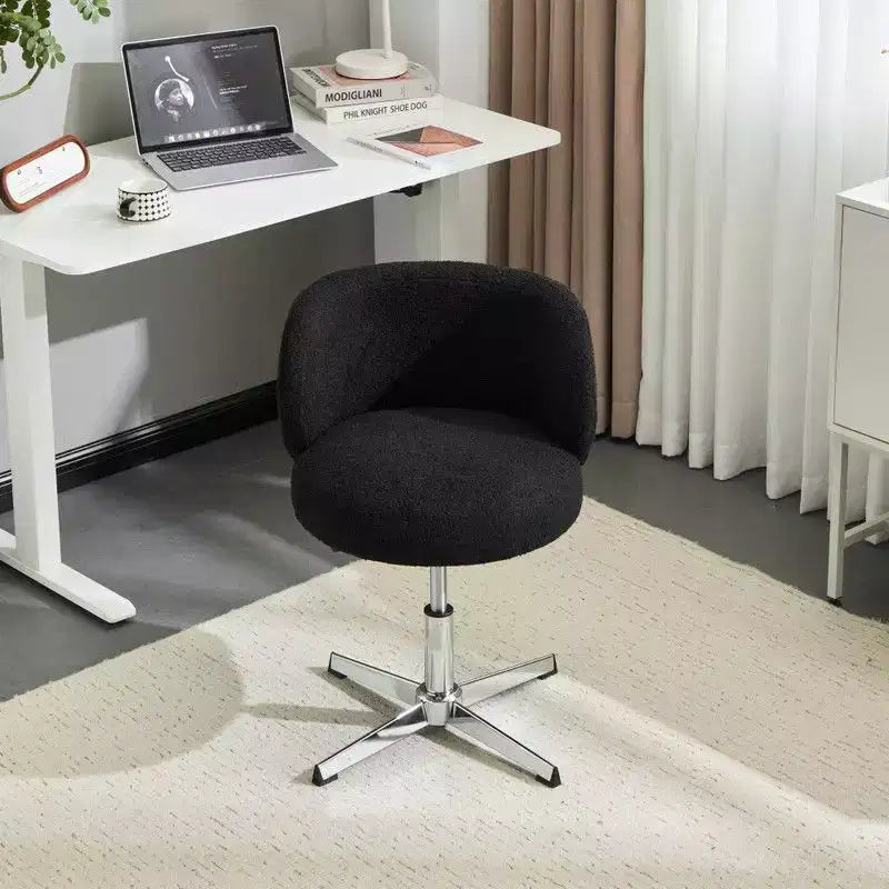 Karl Home Mignon Ours en Peluche Moderne Chaise Pivotante Sans Accoudoirs Hauteur Réglable Chaise de Bureau Sans Roues et avec Soutien Dorsal en Blanc