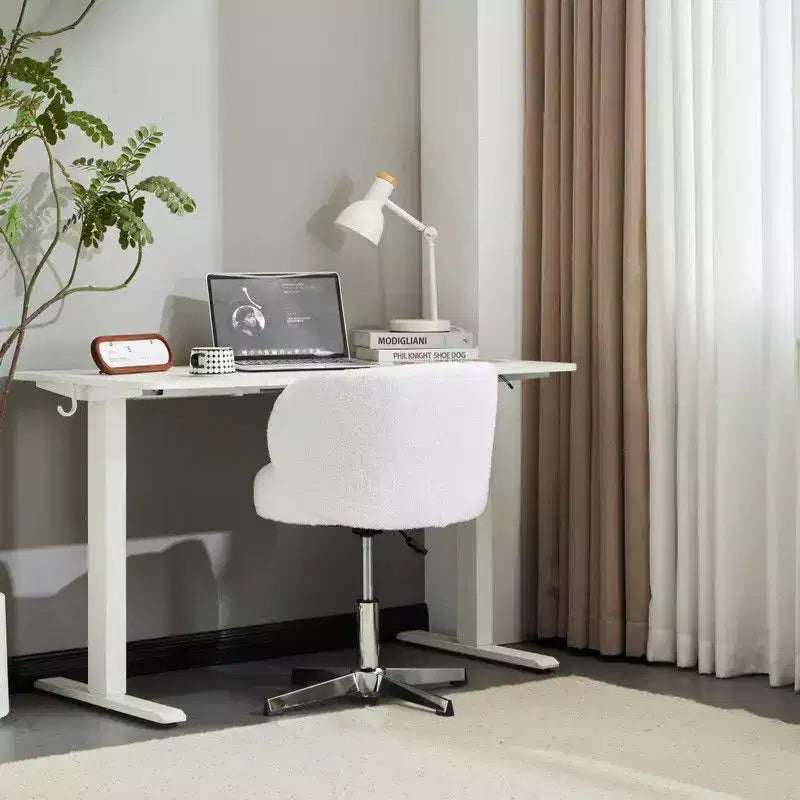 Karl Home Mignon Ours en Peluche Moderne Chaise Pivotante Sans Accoudoirs Hauteur Réglable Chaise de Bureau Sans Roues et avec Soutien Dorsal en Blanc