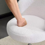 Karl Home Mignon Ours en Peluche Moderne Chaise Pivotante Sans Accoudoirs Hauteur Réglable Chaise de Bureau Sans Roues et avec Soutien Dorsal en Blanc