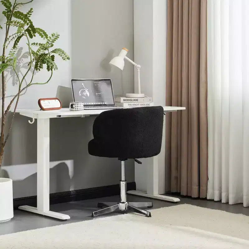 Karl Home Mignon Ours en Peluche Moderne Chaise Pivotante Sans Accoudoirs Hauteur Réglable Chaise de Bureau Sans Roues et avec Soutien Dorsal en Blanc