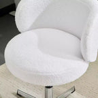 Karl Home Mignon Ours en Peluche Moderne Chaise Pivotante Sans Accoudoirs Hauteur Réglable Chaise de Bureau Sans Roues et avec Soutien Dorsal en Blanc