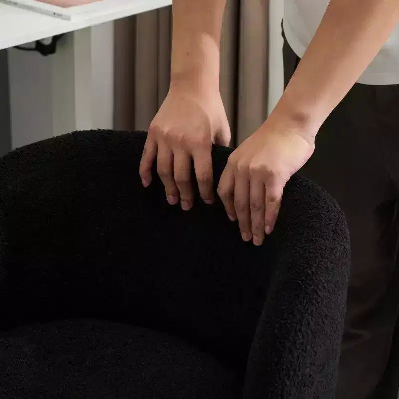 Karl Home Mignon Ours en Peluche Moderne Chaise Pivotante Sans Accoudoirs Hauteur Réglable Chaise de Bureau Sans Roues et avec Soutien Dorsal en Blanc