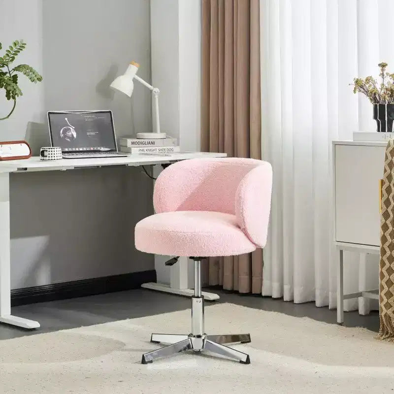 Karl Home Mignon Ours en Peluche Moderne Chaise Pivotante Sans Accoudoirs Hauteur Réglable Chaise de Bureau Sans Roues et avec Soutien Dorsal en Blanc