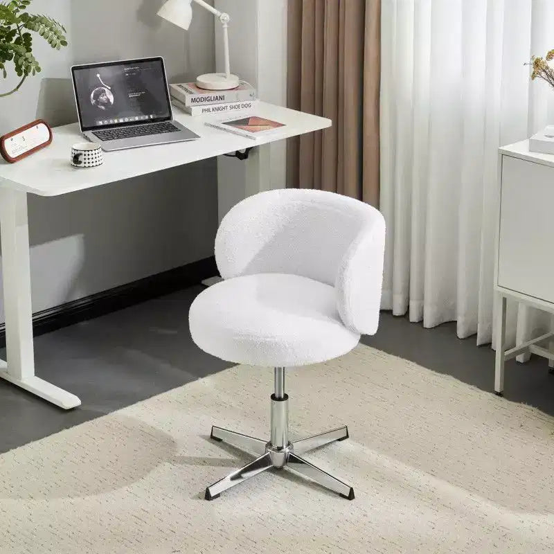 Karl Home Mignon Ours en Peluche Moderne Chaise Pivotante Sans Accoudoirs Hauteur Réglable Chaise de Bureau Sans Roues et avec Soutien Dorsal en Blanc