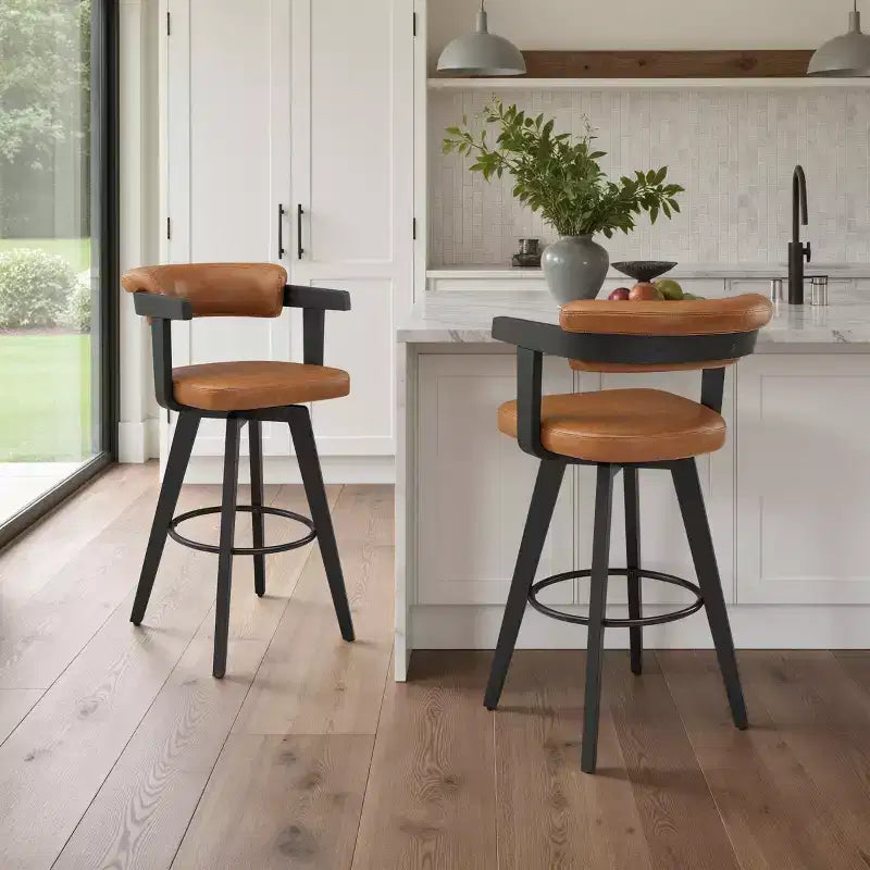 Art Leon Lot de 2 tabourets de bar pivotants rembourrés en similicuir avec structure en bois massif