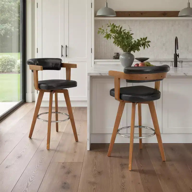 Art Leon Lot de 2 tabourets de bar pivotants rembourrés en similicuir avec structure en bois massif