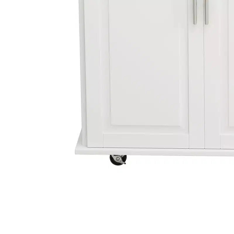 FAMYYT Îlot de cuisine en bois massif blanc avec dessus de 16,93 po, armoire à 2 portes, 3 tiroirs, étagère à épices et porte-serviettes