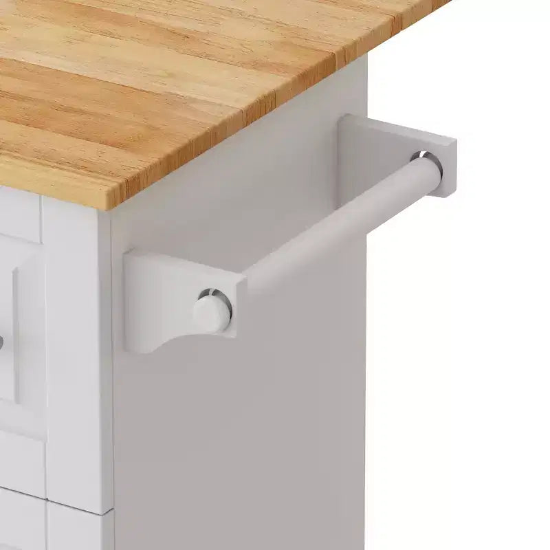 FAMYYT Îlot de cuisine en bois massif blanc avec dessus de 16,93 po, armoire à 2 portes, 3 tiroirs, étagère à épices et porte-serviettes
