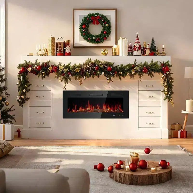 JIONJOY Electric Fireplace - Wall Mount/Recessed/Freestanding Heater with Touch Screen, 12H Timer, Black