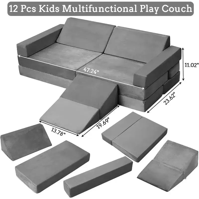 Canapé d'escalade d'intérieur, canapé de jeu modulaire 12 pièces avec piscine à balles carrée et pente d'escalade, ensemble de coussins de jeu