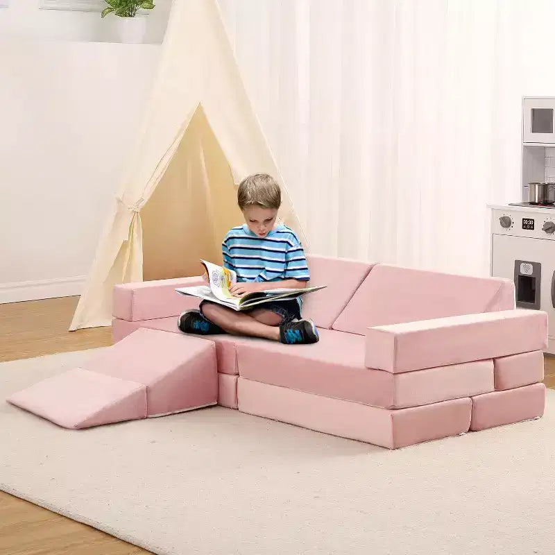 Canapé d'escalade d'intérieur, canapé de jeu modulaire 12 pièces avec piscine à balles carrée et pente d'escalade, ensemble de coussins de jeu