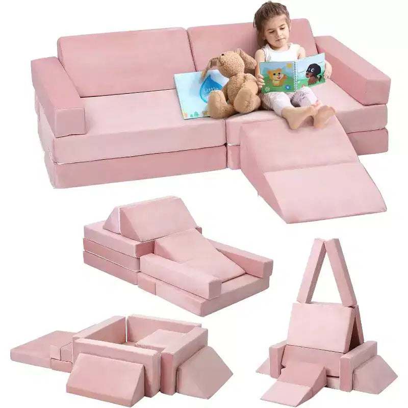 Canapé d'escalade d'intérieur, canapé de jeu modulaire 12 pièces avec piscine à balles carrée et pente d'escalade, ensemble de coussins de jeu