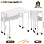 Petit bureau pliable avec étagère de rangement, table d'ordinateur pliable de 80 cm avec roulettes, bureau portable pour petit espace, table de canapé