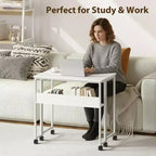 Petit bureau pliable avec étagère de rangement, table d'ordinateur pliable de 80 cm avec roulettes, bureau portable pour petit espace, table de canapé