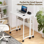 Petit bureau pliable avec étagère de rangement, table d'ordinateur pliable de 80 cm avec roulettes, bureau portable pour petit espace, table de canapé