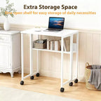 Petit bureau pliable avec étagère de rangement, table d'ordinateur pliable de 80 cm avec roulettes, bureau portable pour petit espace, table de canapé